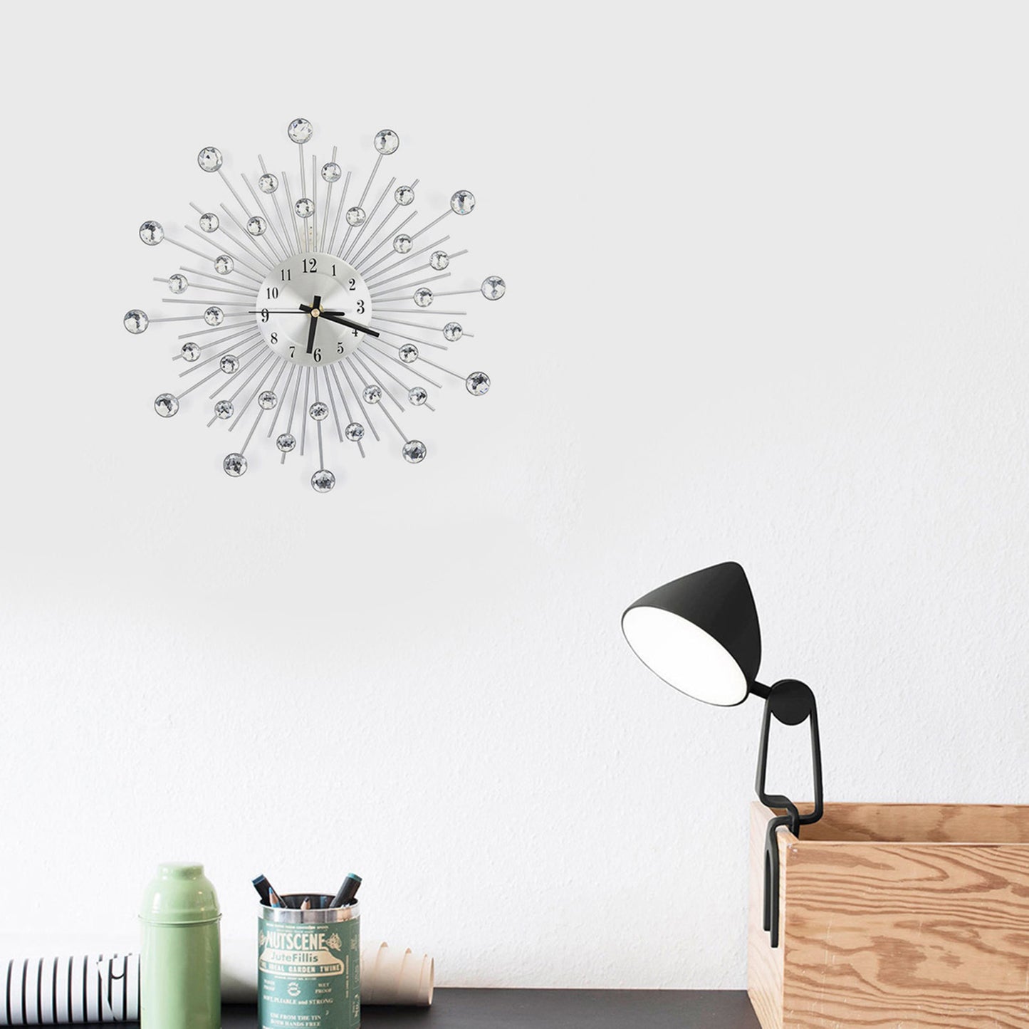 Fashion Luxury Diamond studded Metal Wall Clock Living Room Bedroom Decor